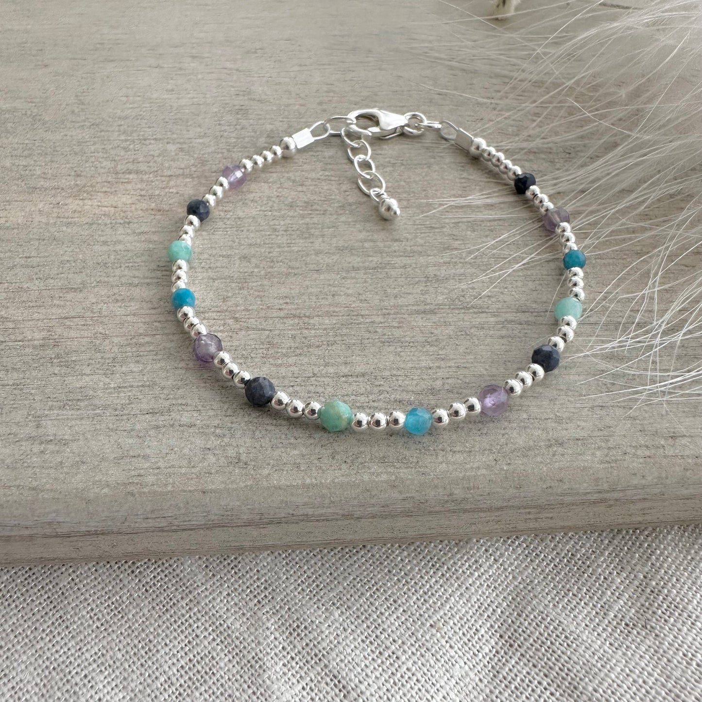 Gemstone bracelet for summer with dainty gemstones and sterling silver, colourful bracelet for summer holidays