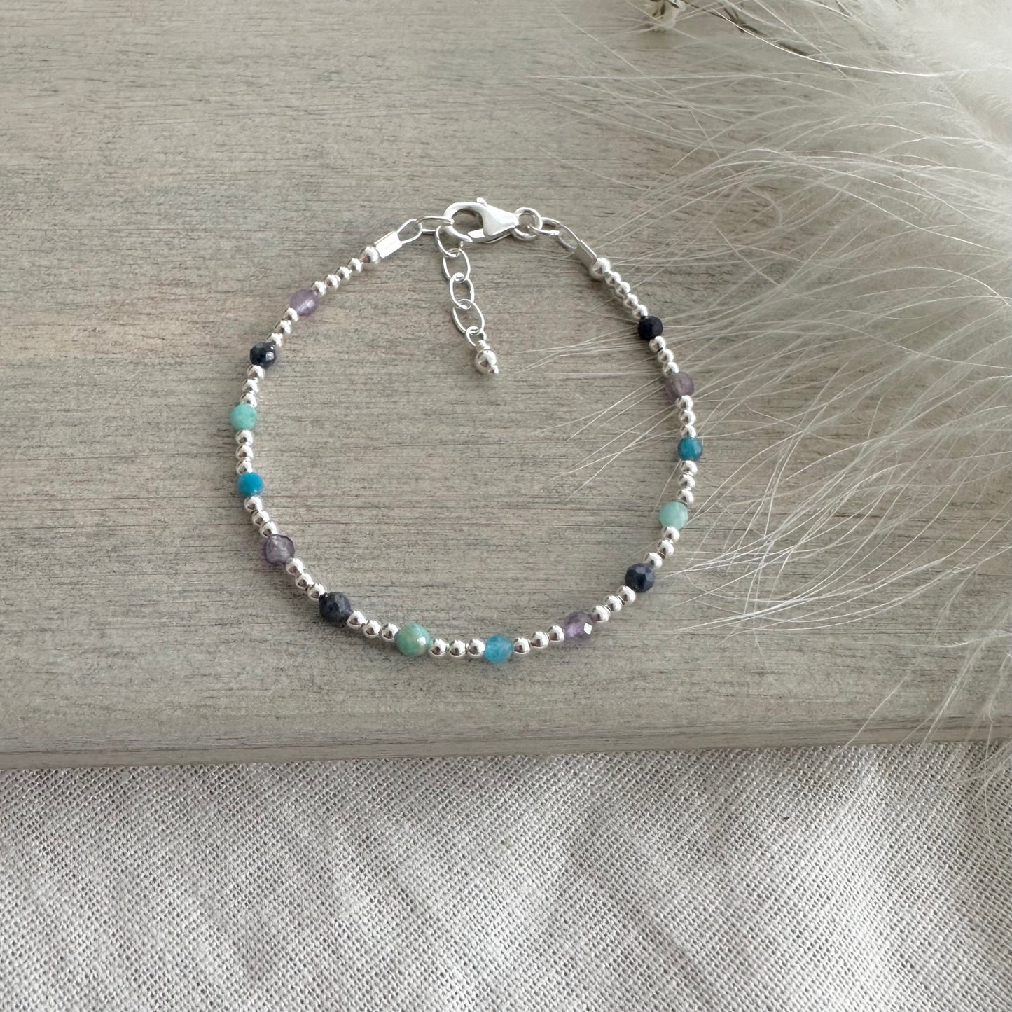 Gemstone bracelet for summer with dainty gemstones and sterling silver, colourful bracelet for summer holidays