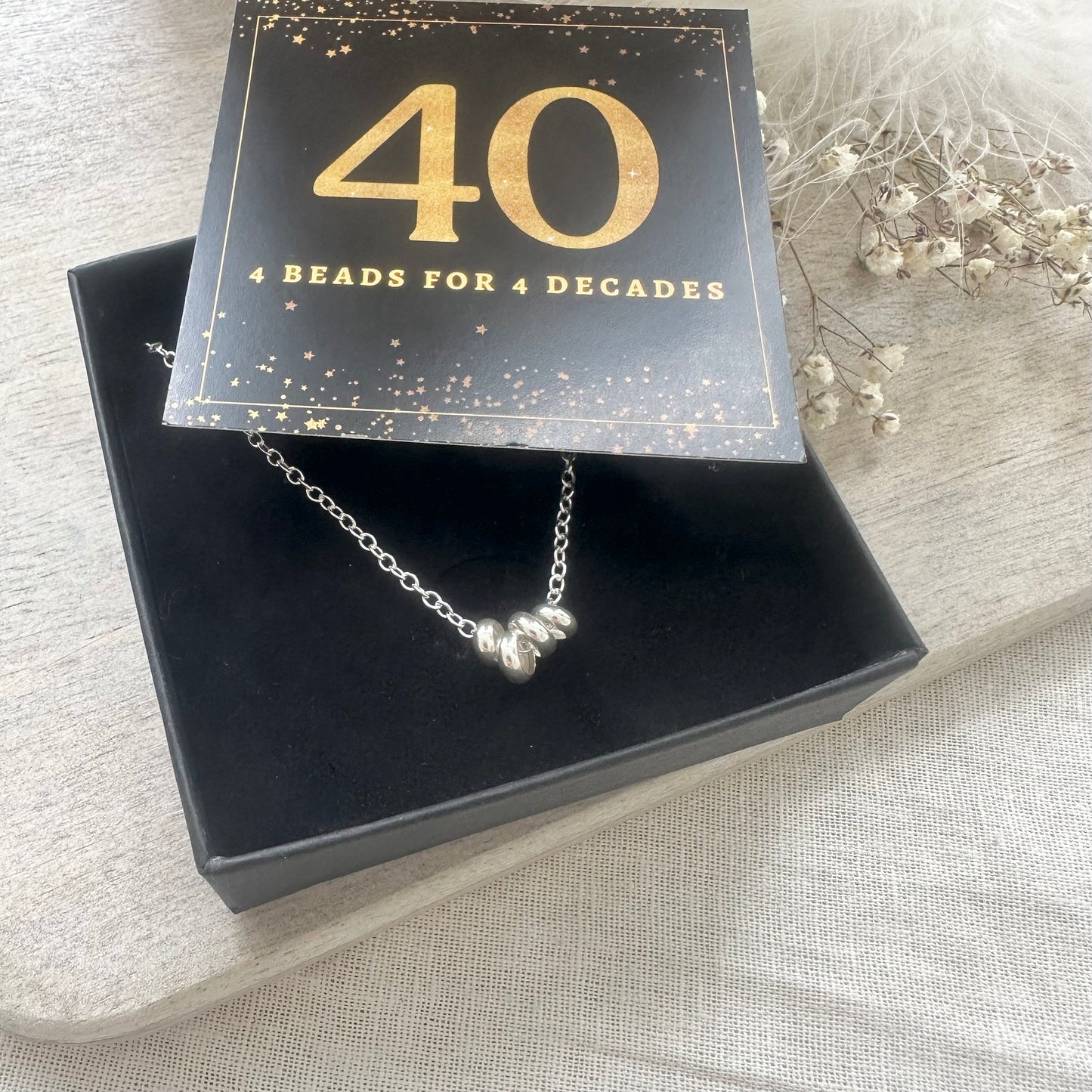40th Birthday Gift 4 Beads 4 Decades Necklace, Jewellery Gift for Her 40th in Sterling Silver