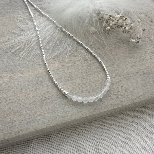 Thin Moonstone and Sterling Silver Bead Necklace, June Birthstone