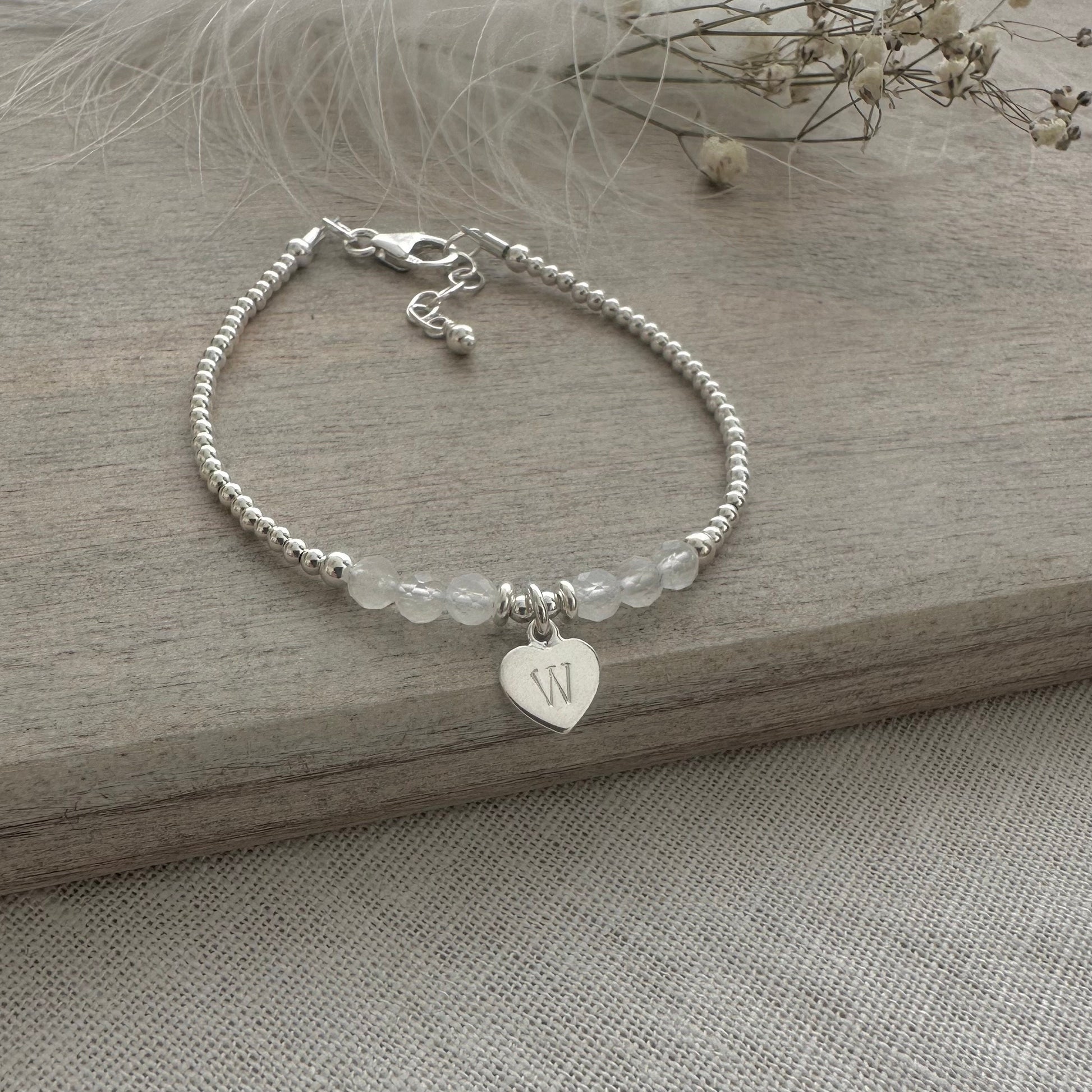 Personalised June Birthstone Bracelet, Dainty Moonstone Bracelet in Sterling Silver