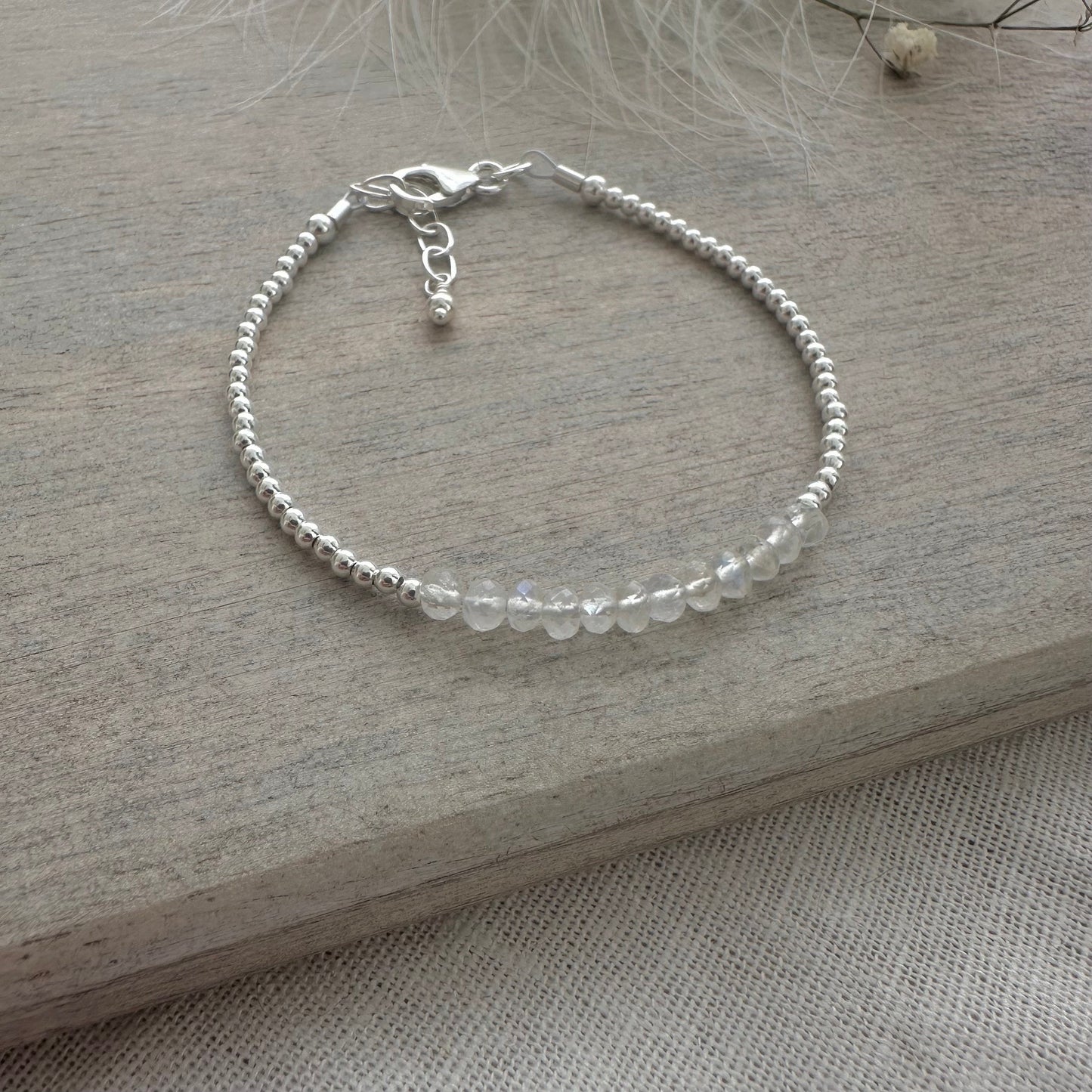 Dainty Rainbow Moonstone bracelet, June Birthstone Jewellery flashy