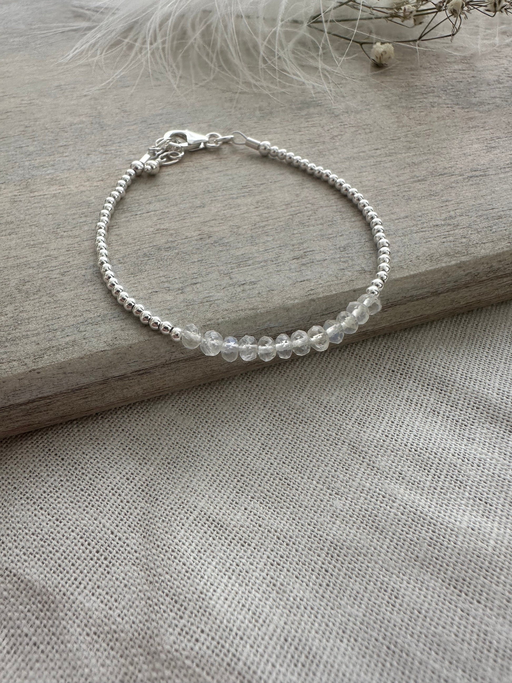 Dainty Rainbow Moonstone bracelet, June Birthstone Jewellery flashy