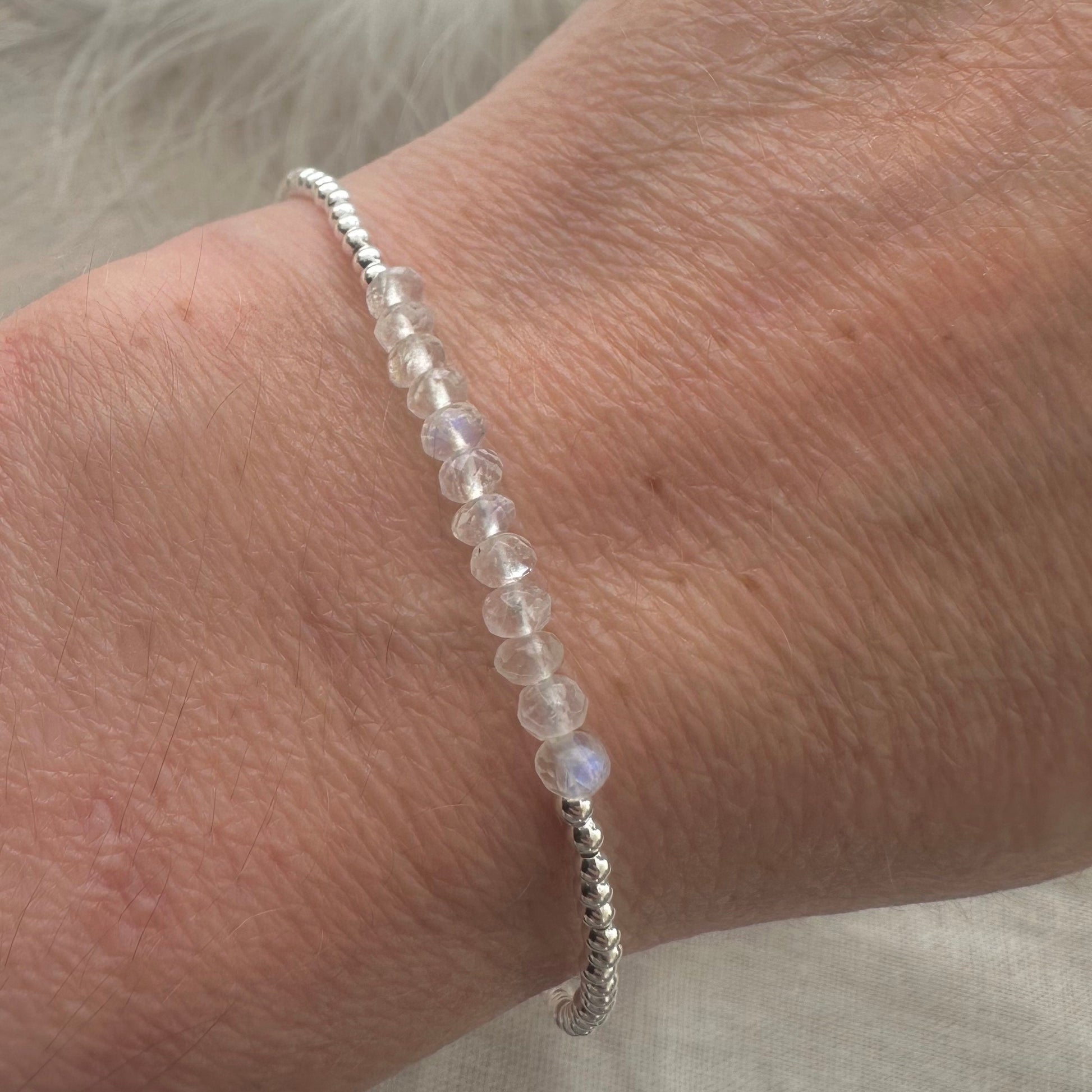 Dainty Rainbow Moonstone bracelet, June Birthstone Jewellery flashy