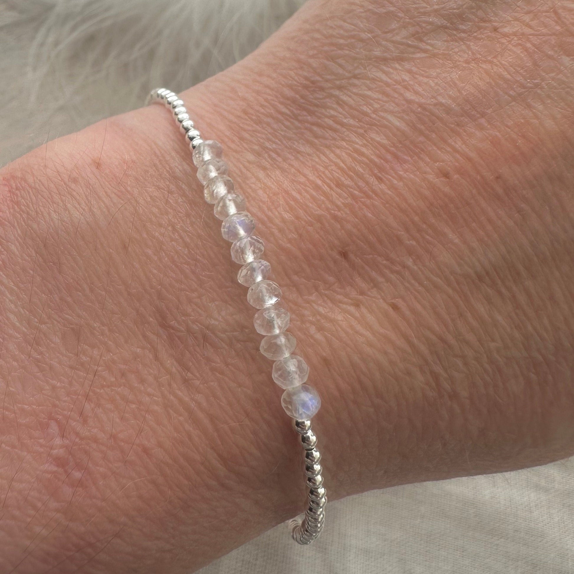 Dainty Rainbow Moonstone bracelet, June Birthstone Jewellery flashy