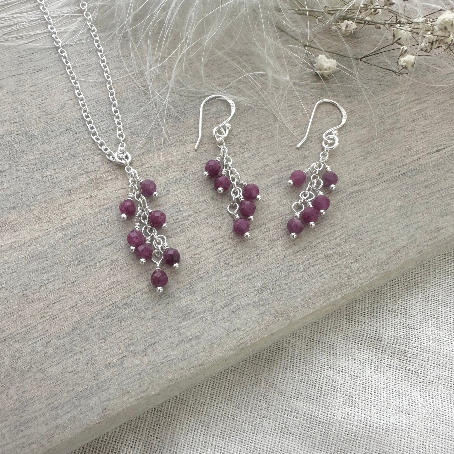 Dainty Ruby Cascade Necklace Sterling Silver, July Birthstone made to order