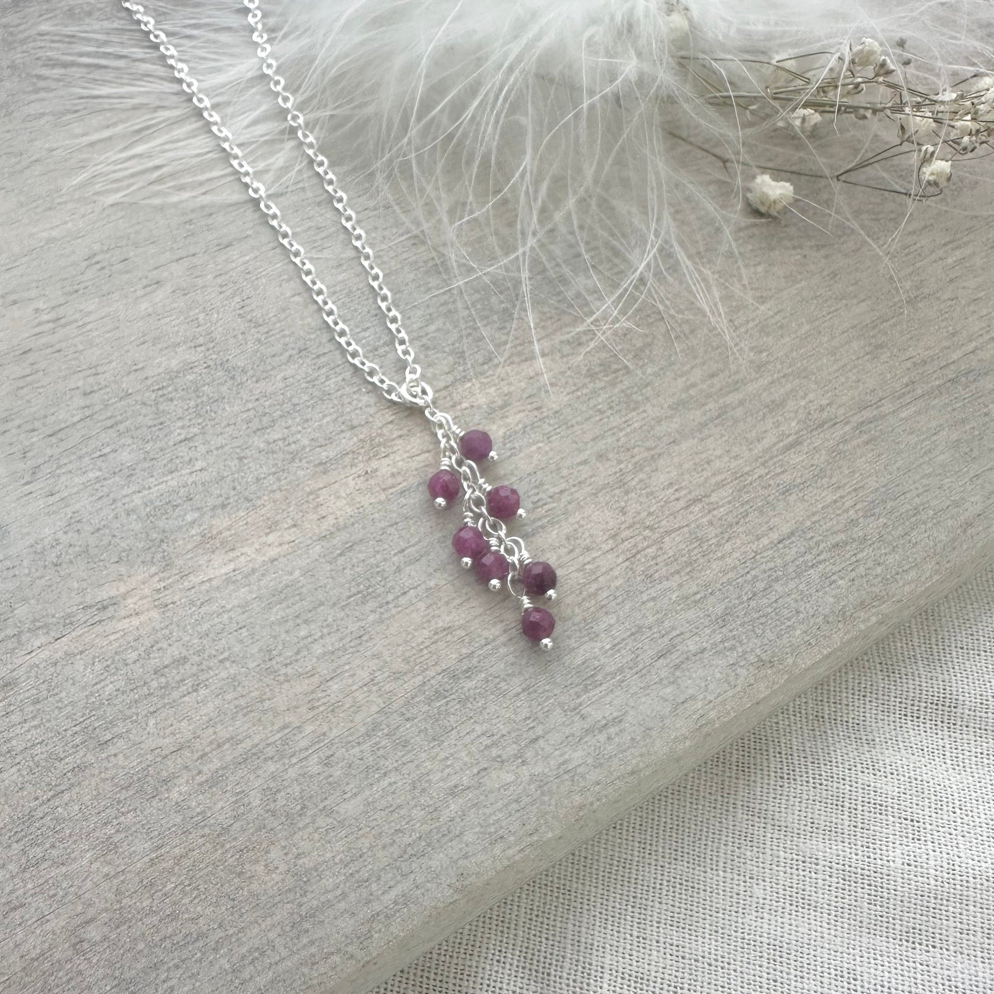 Dainty Ruby Cascade Necklace Sterling Silver, July Birthstone made to order