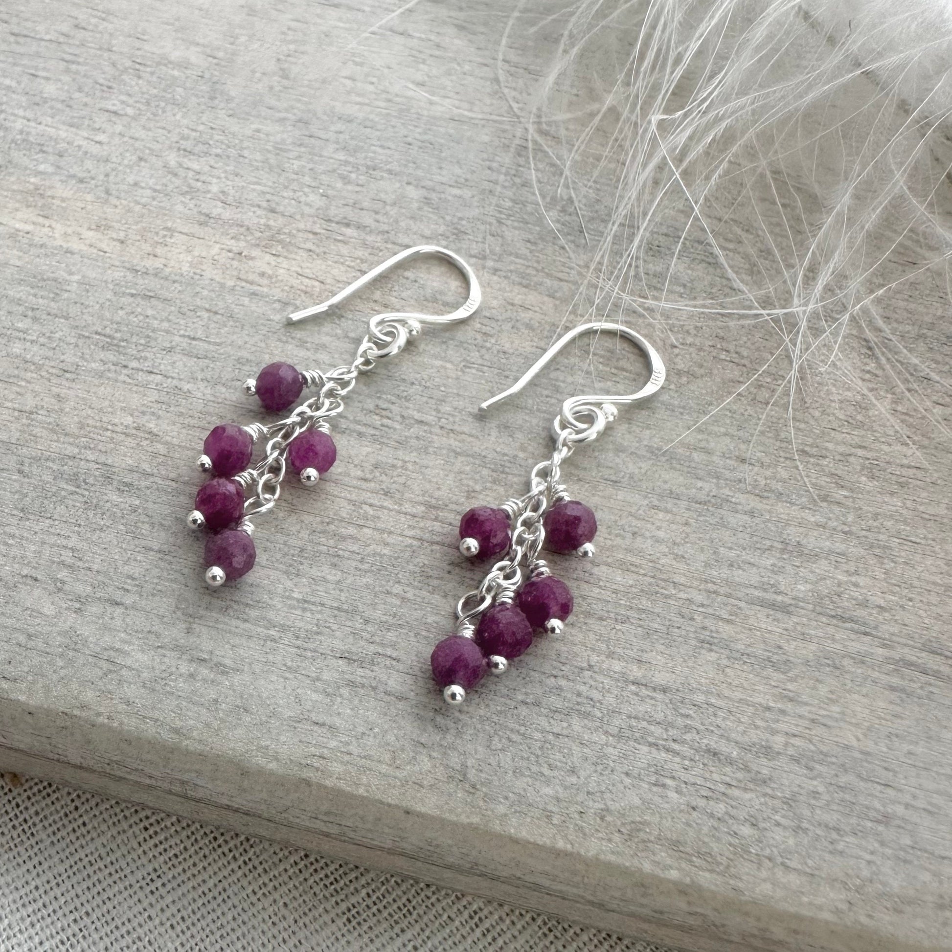 Dainty Ruby Drop Earrings for birthday, July Birthstone