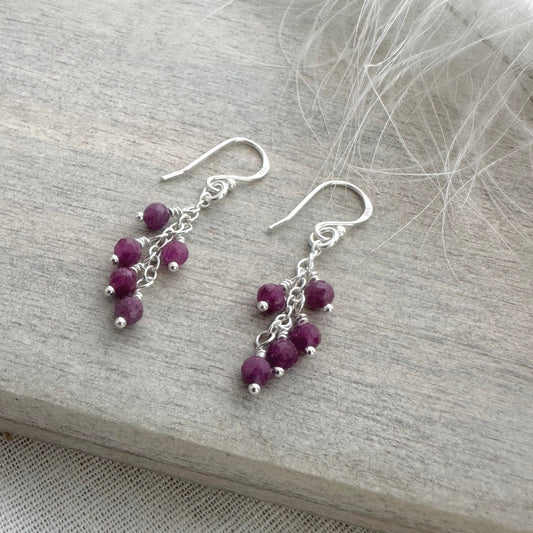 Dainty Ruby Drop Earrings for birthday, July Birthstone