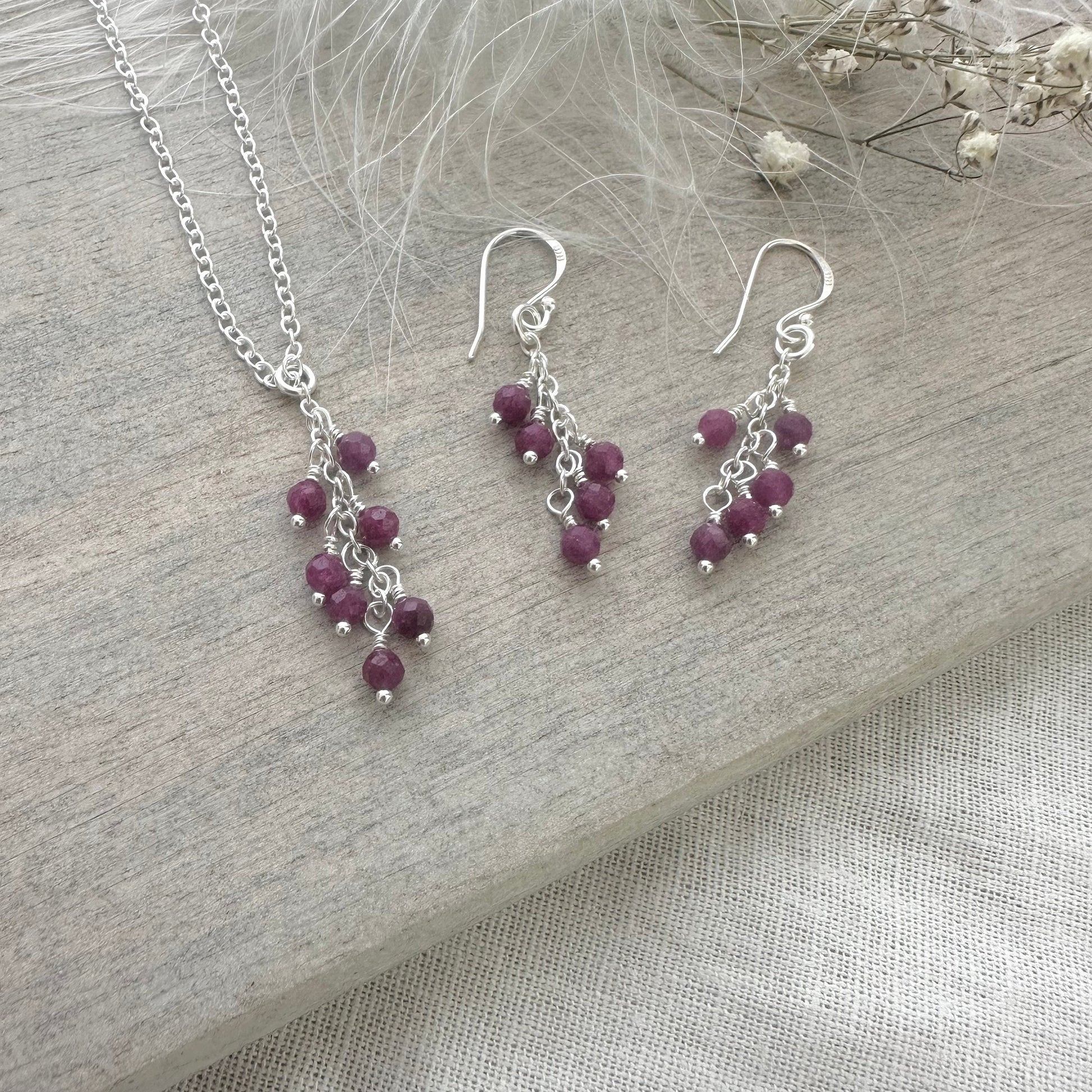 Dainty Ruby Drop Earrings for birthday, July Birthstone