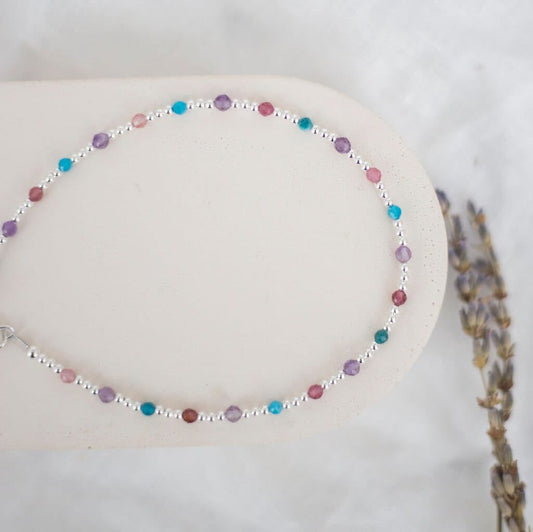 Gemstone Anklet for Summer, Sterling Silver colourful ankle bracelet for summer holidays