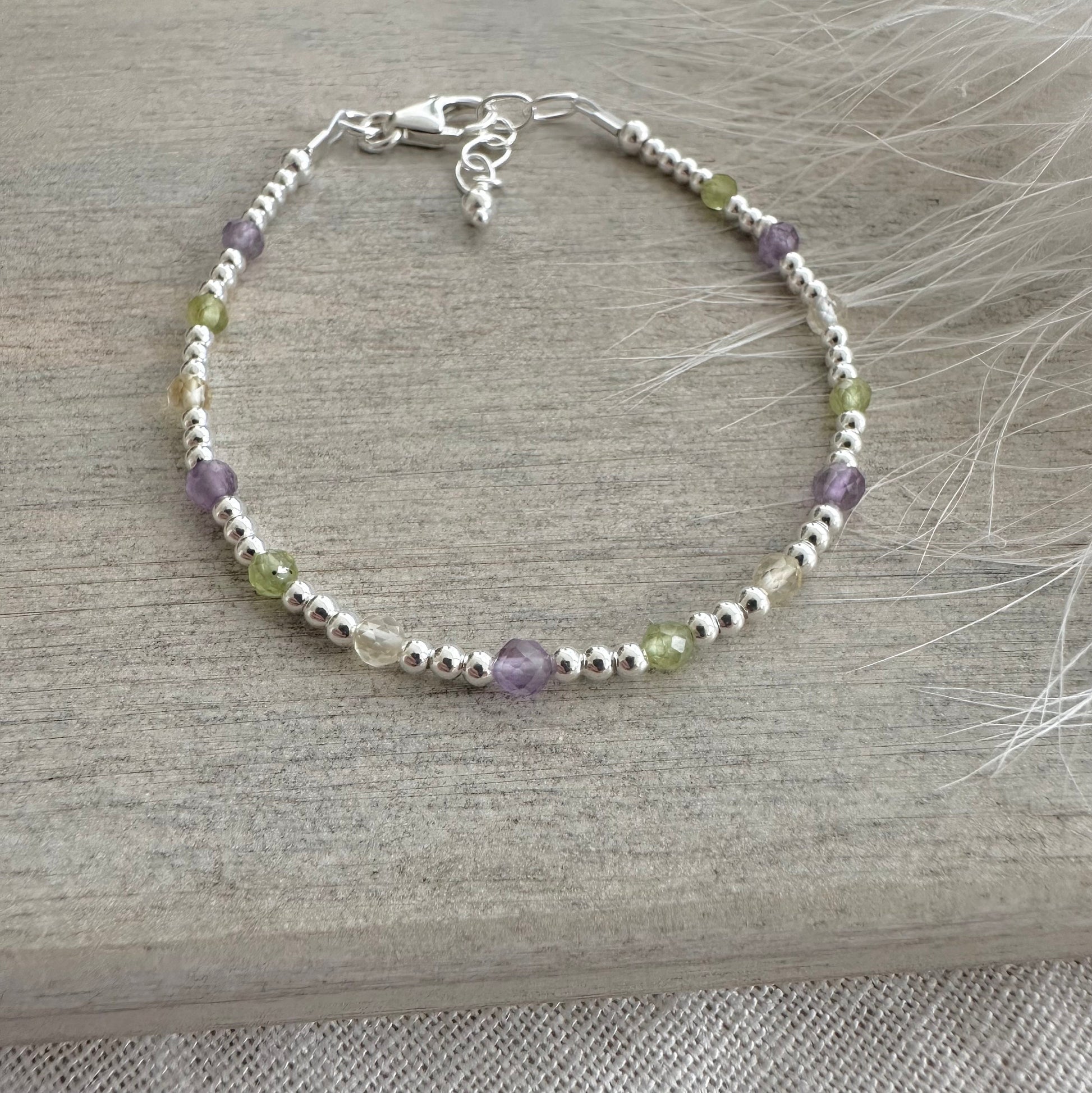 Delicate Bracelet for Summer with gemstones and Sterling Silver, colourful bracelet for summer holidays