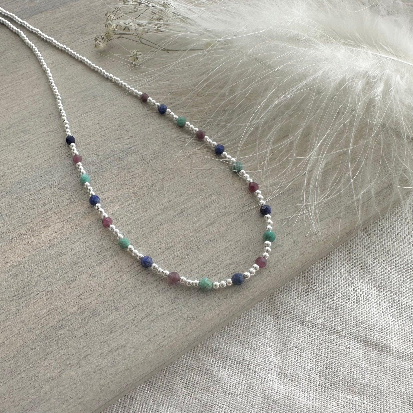 Dainty summer gemstone Necklace, Sterling Silver colourful necklace for summer holidays