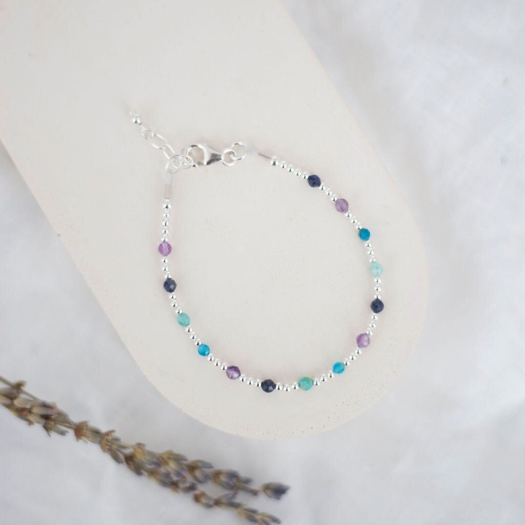 Gemstone bracelet for summer with dainty gemstones and sterling silver, colourful bracelet for summer holidays