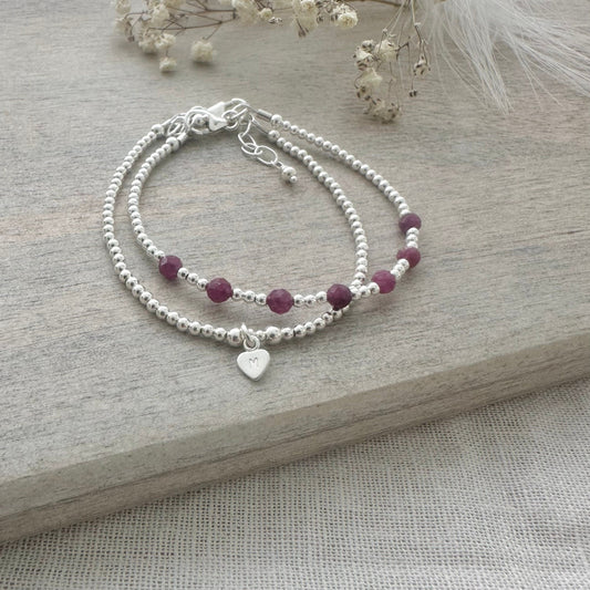 Personalised Ruby Bracelet Set, July Birthstone Jewellery