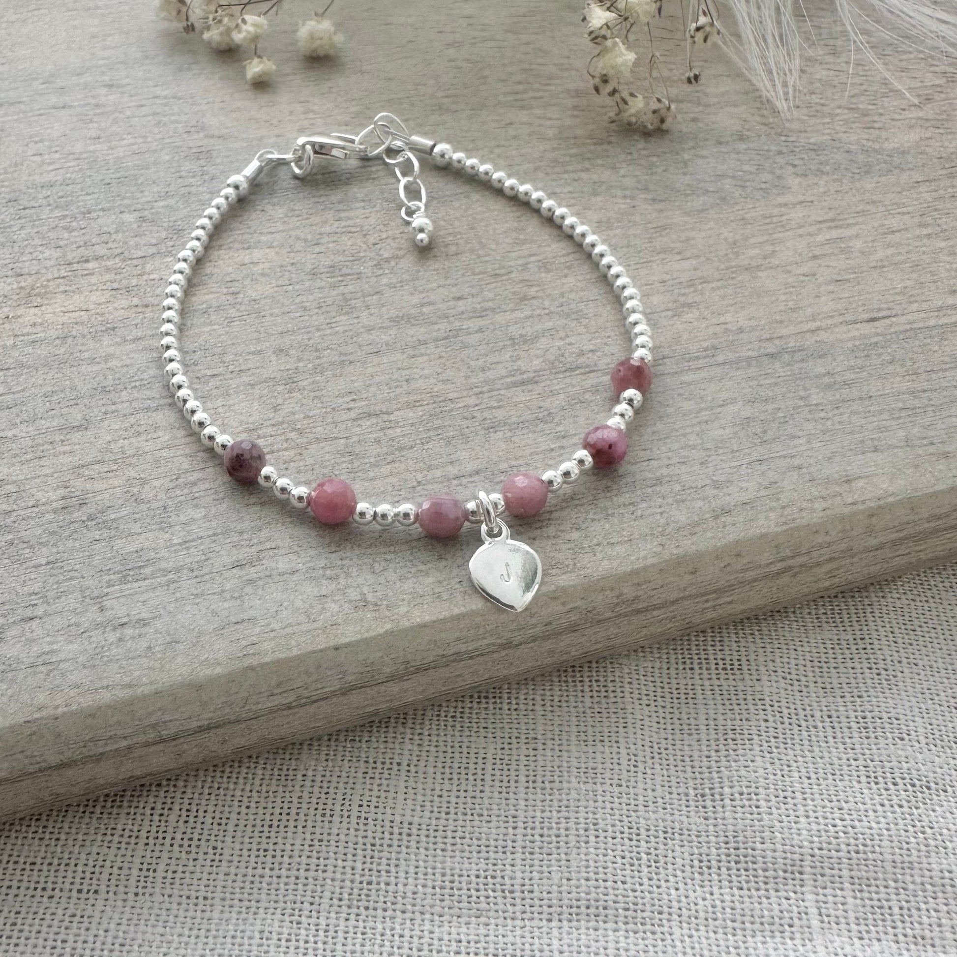 Personalised Ruby Bracelet, , Dainty July Birthstone Jewellery in Sterling Silver