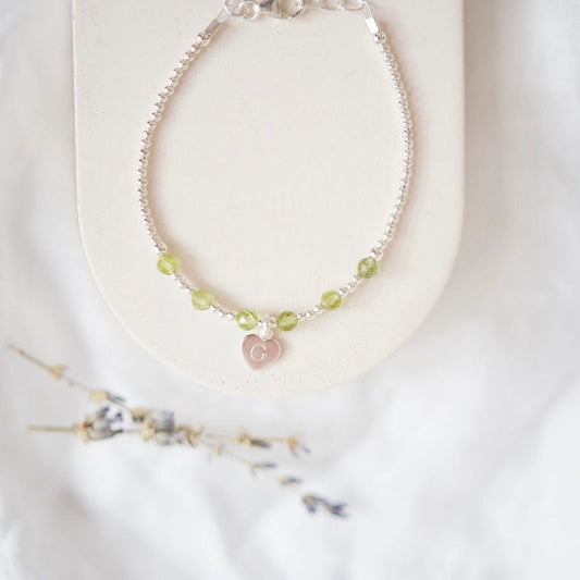 Personalised Peridot Bracelet, , Dainty August Birthstone Jewellery in Sterling Silver