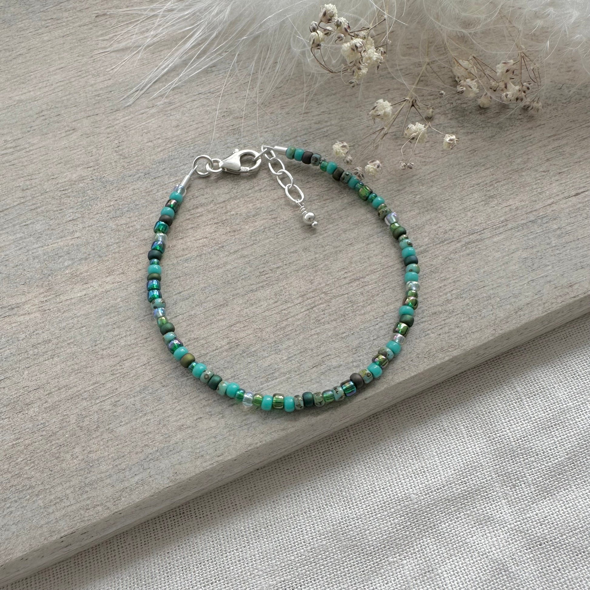 Green Aqua Colours Bracelet with seed beads