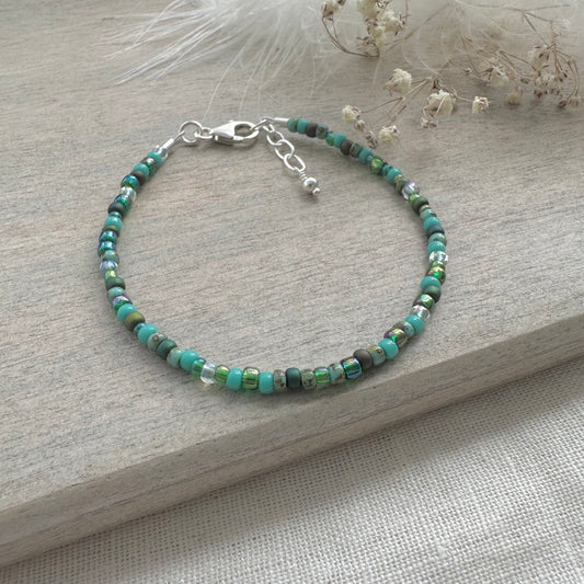 Green Aqua Colours Bracelet with seed beads