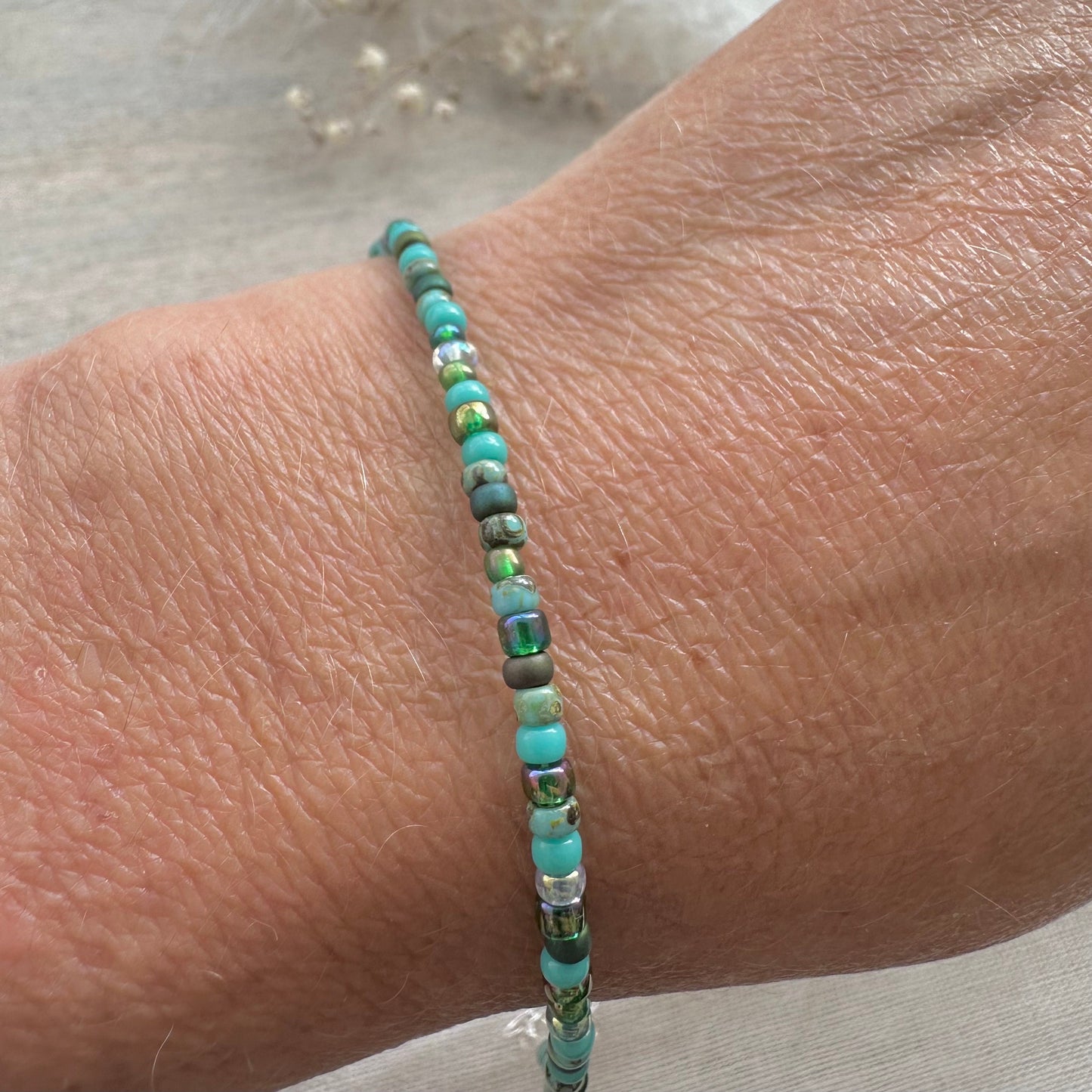 Green Aqua Colours Bracelet with seed beads