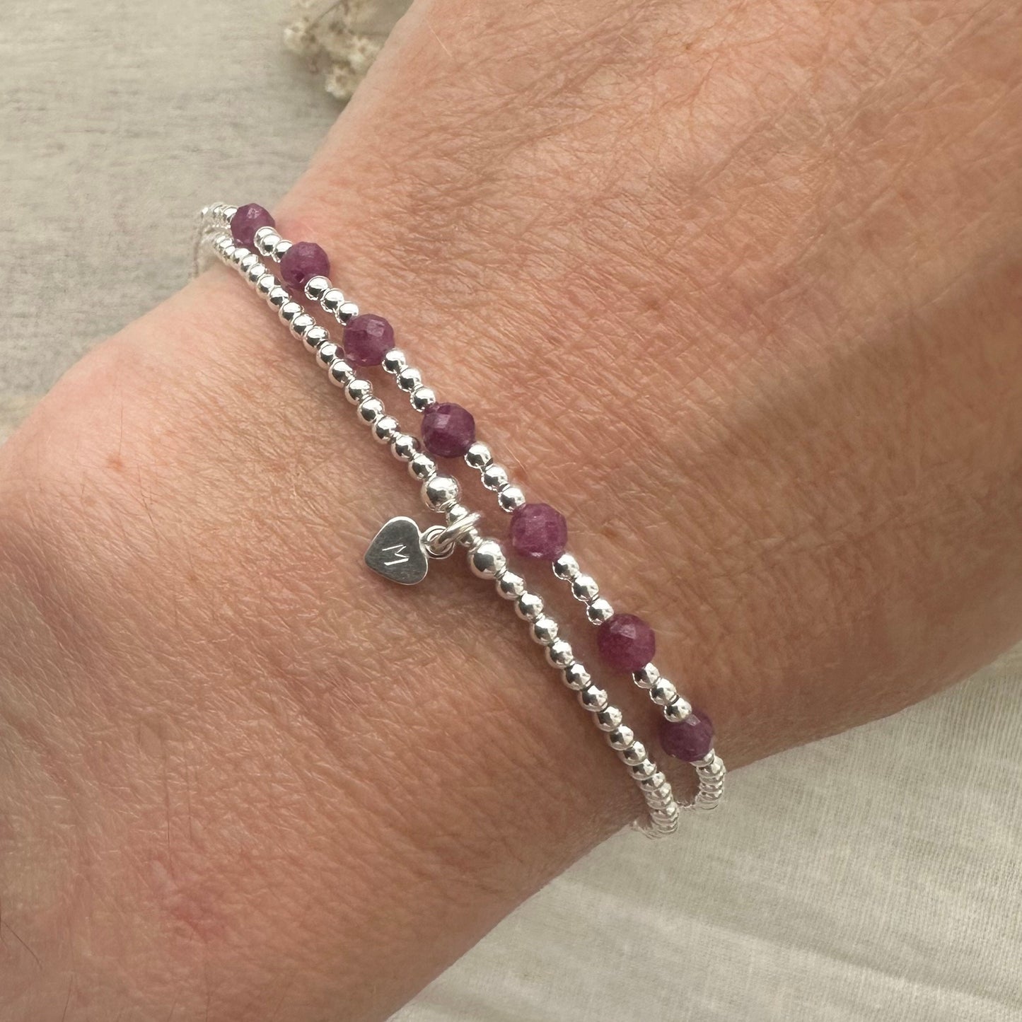 Personalised Ruby Bracelet Set, July Birthstone Jewellery