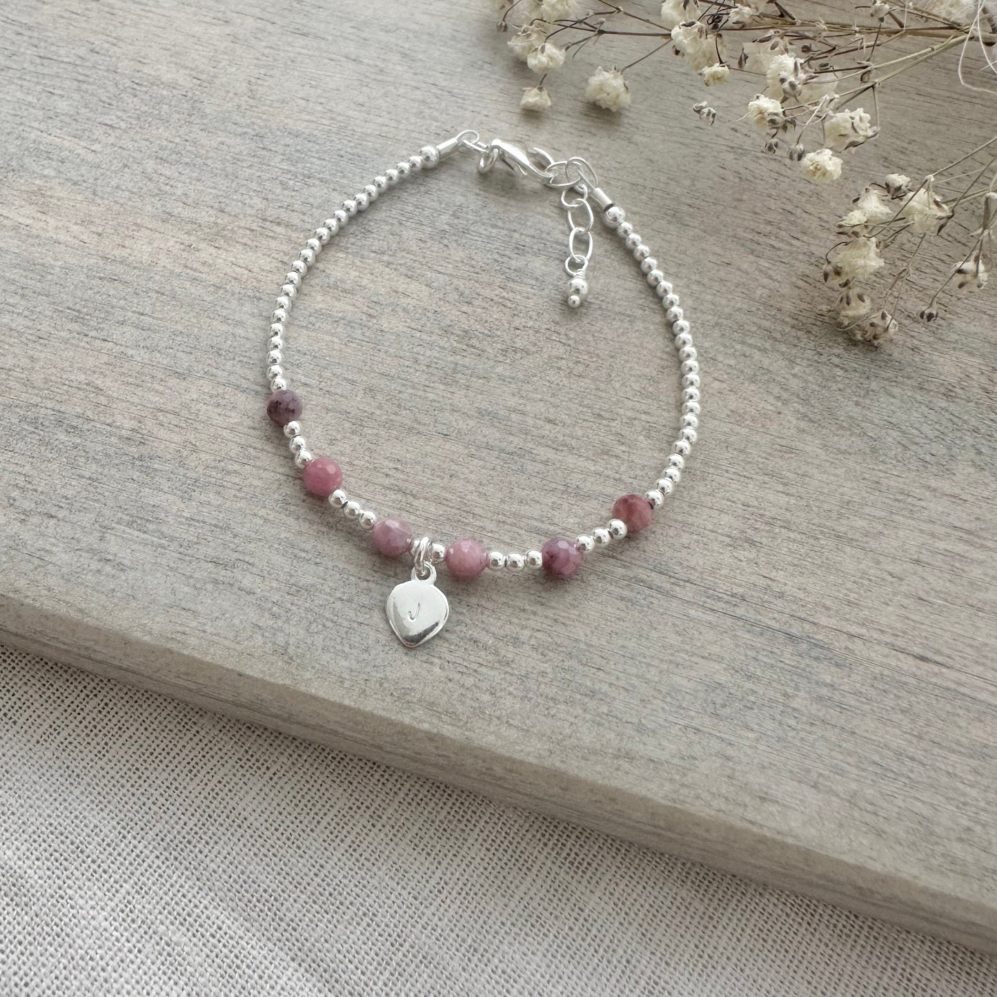 Personalised Ruby Bracelet, , Dainty July Birthstone Jewellery in Sterling Silver