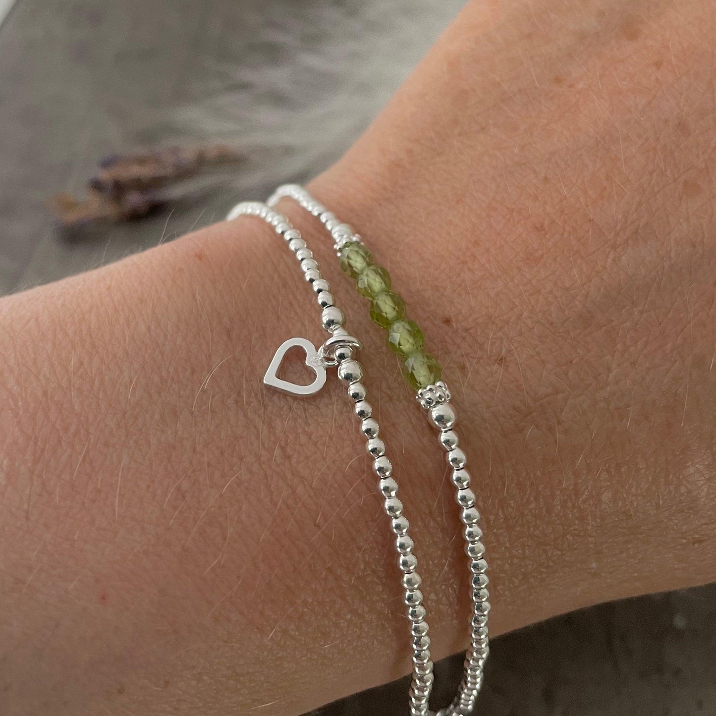 Set of Peridot Bracelets, August Birthstone Stacking Bracelet Set, Dainty Sterling Silver Bracelets for Women