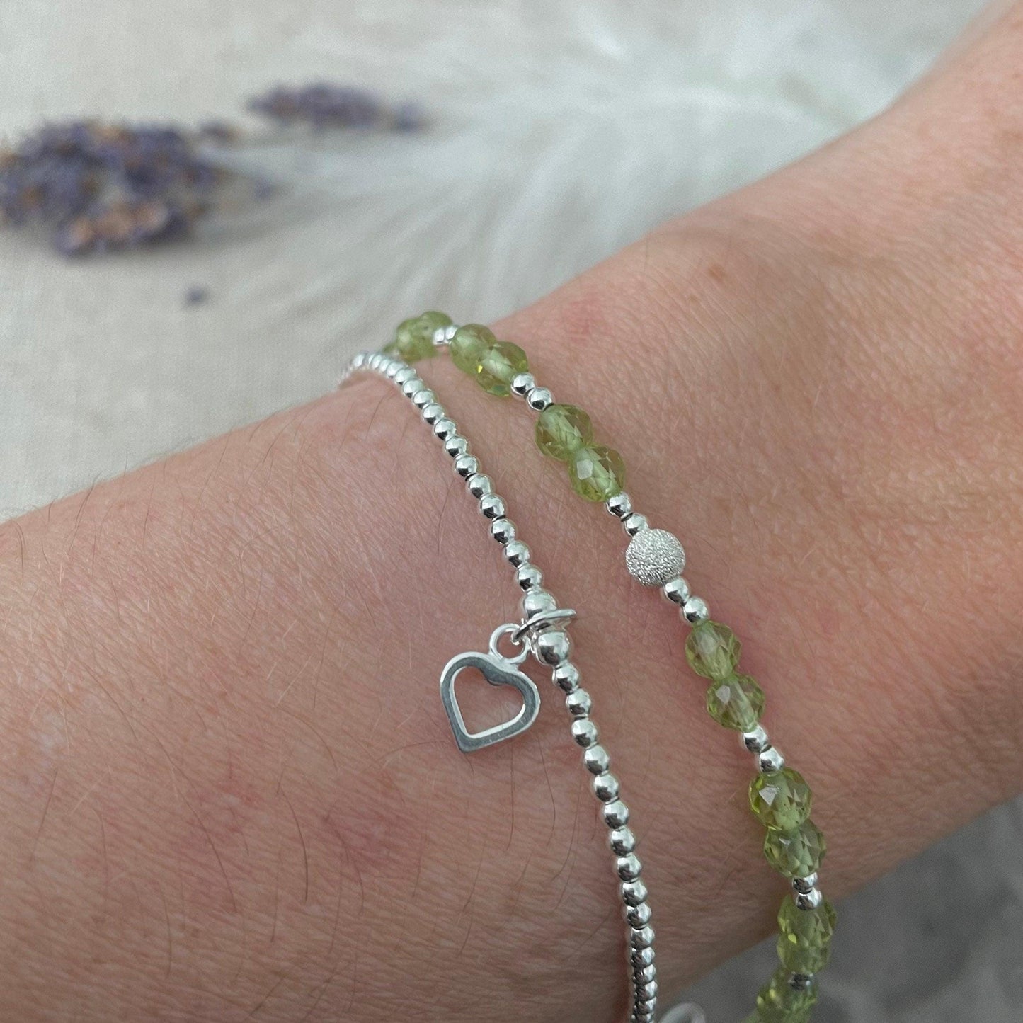 Peridot Bracelet Set made with August Birthstone and Sterling Silver, August Birthday Gift for Women