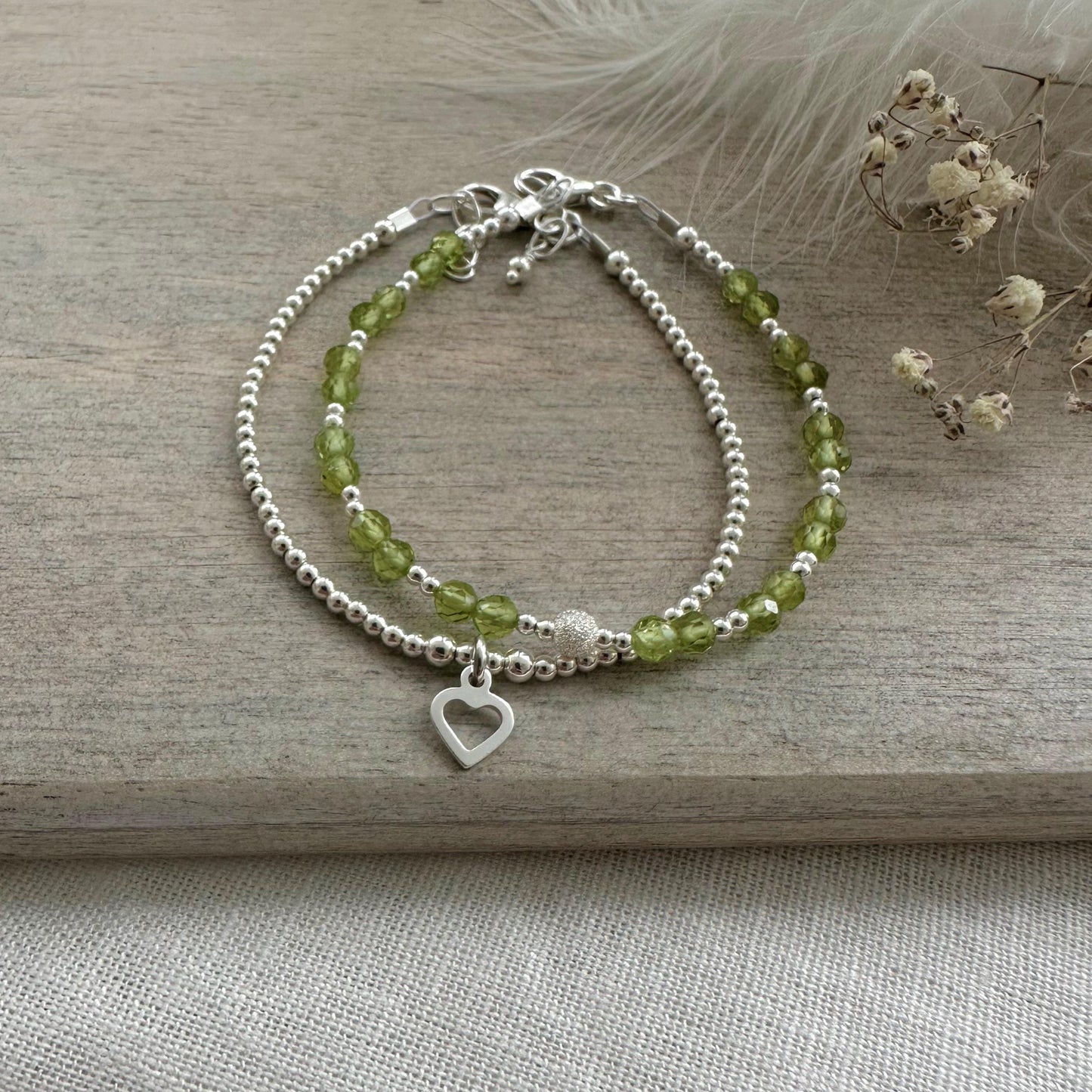 Peridot Bracelet Set made with August Birthstone and Sterling Silver, August Birthday Gift for Women