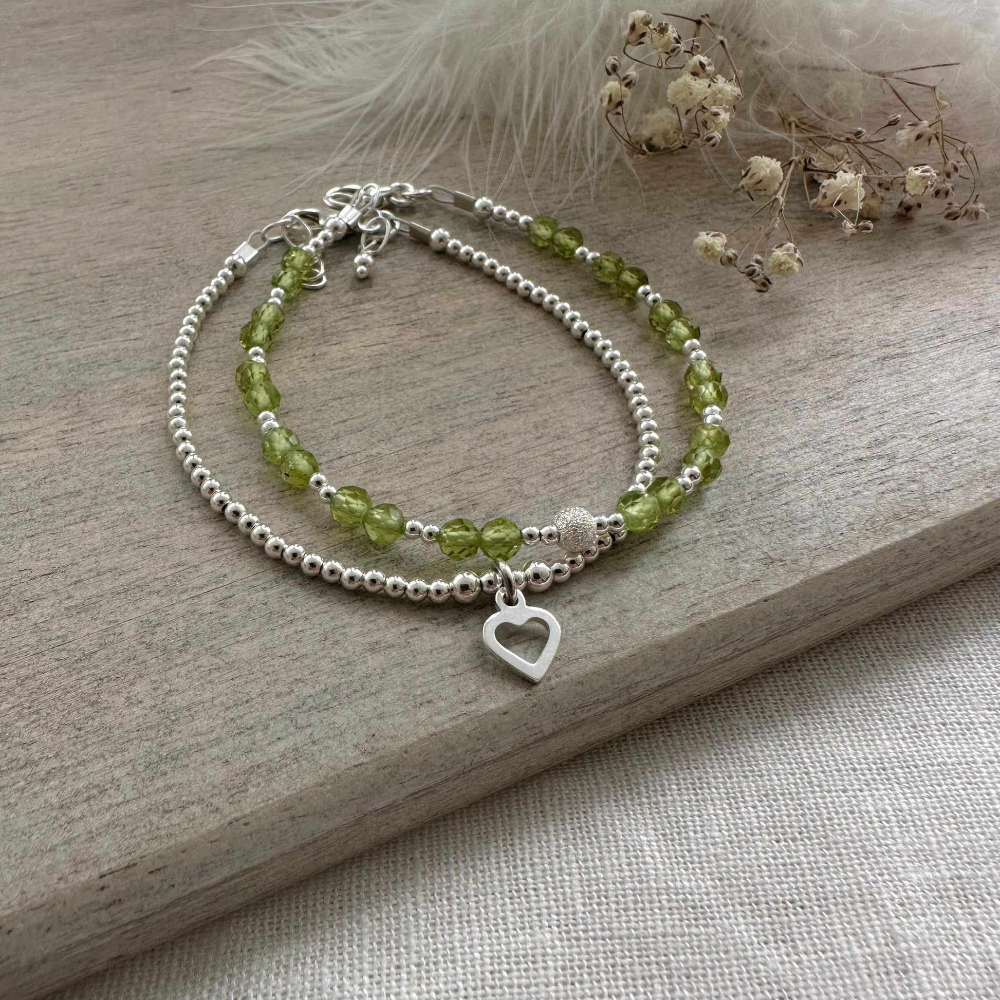 Peridot Bracelet Set made with August Birthstone and Sterling Silver, August Birthday Gift for Women