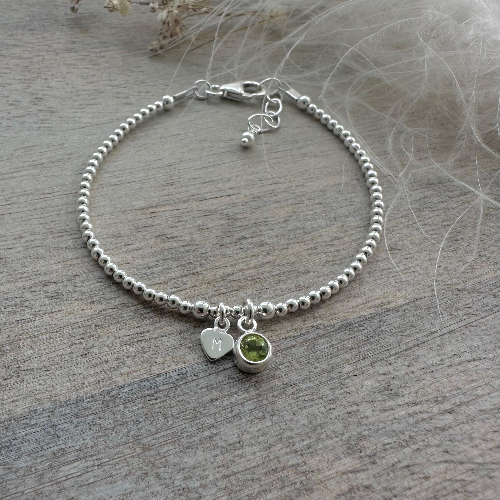 Dainty August Birthstone CZ Initial Bracelet, Personalised Jewellery