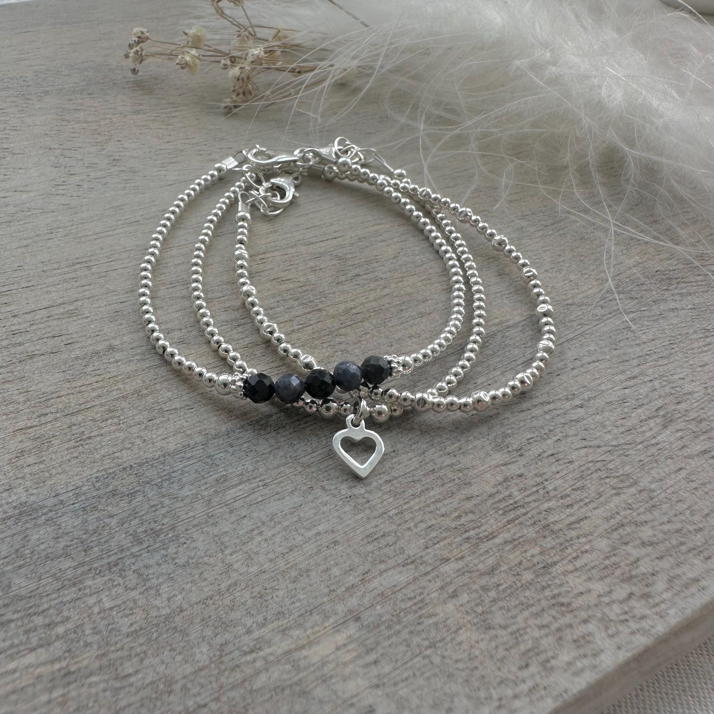 September Birthstone Sapphire Bracelet Set, Dainty Sterling Silver Stacking Bracelets for Women