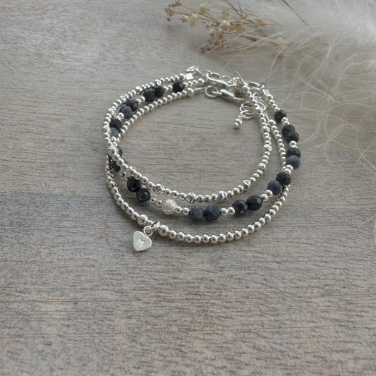 Personalised September Birthstone Sapphire Bracelet Set, September Birthday Gift for Women
