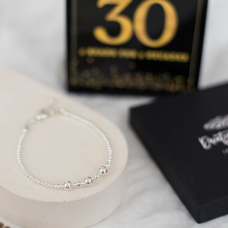 30th Birthday Gift 3 Beads 3 Decades Bracelet, Jewellery Gift for Her 30th in Sterling Silver