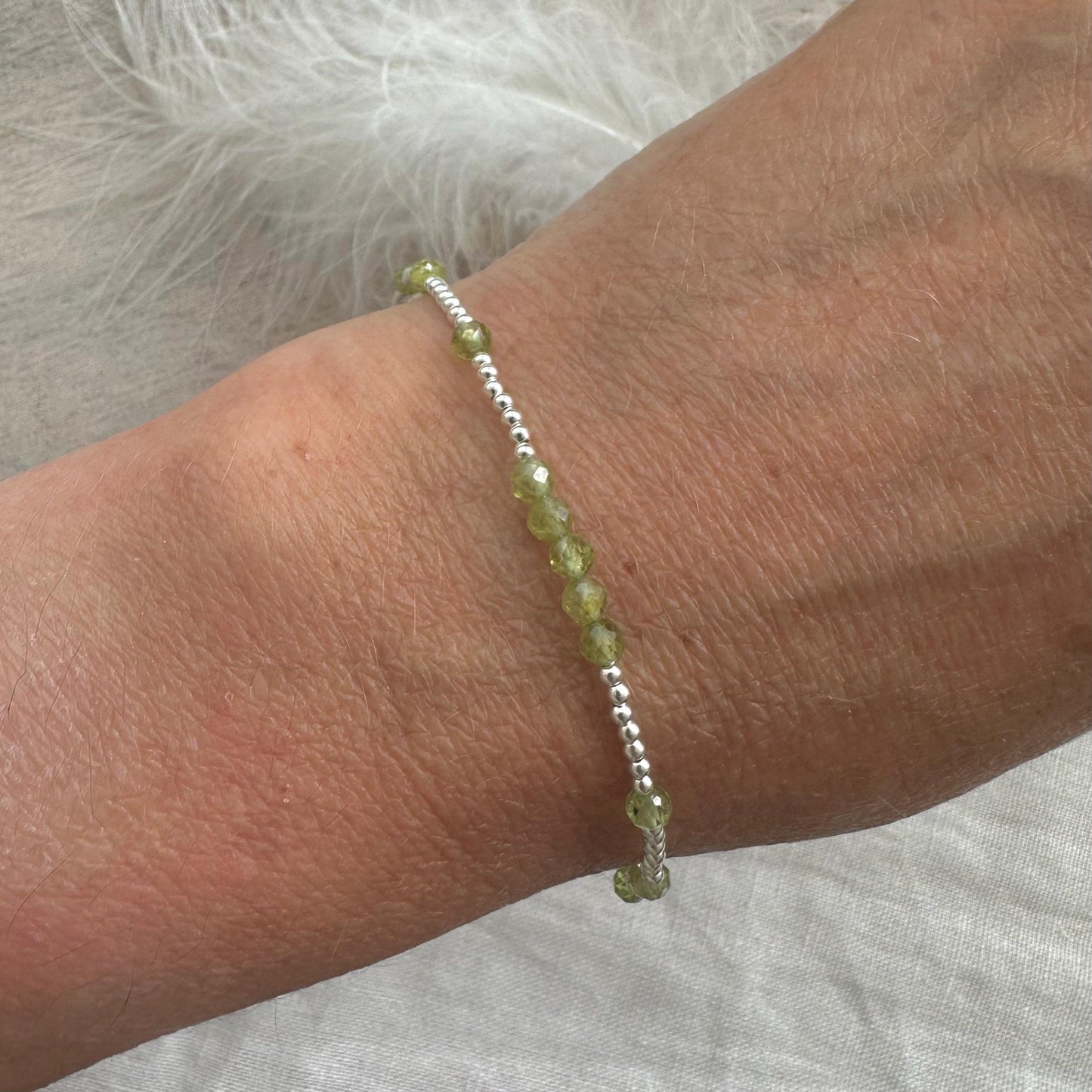 Dainty Peridot Bracelet in Sterling Silver, August Birthstone