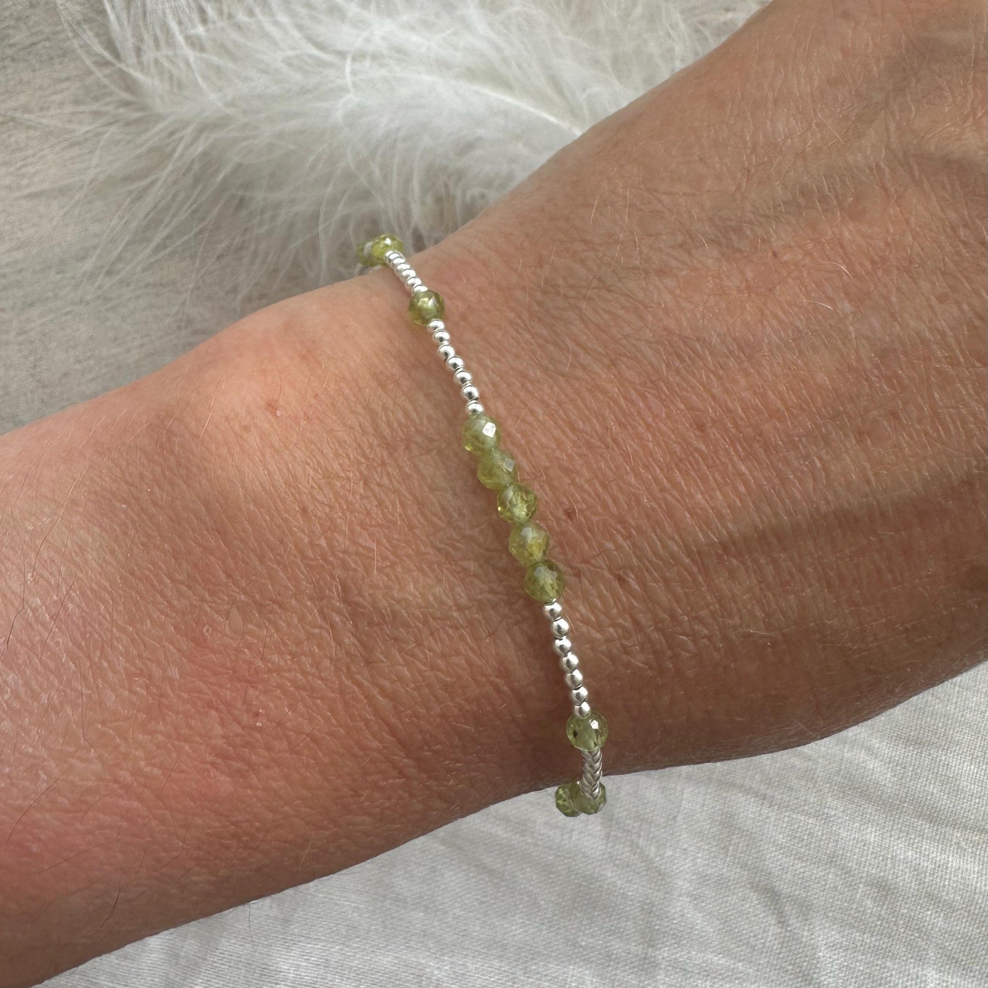 Dainty Peridot Bracelet in Sterling Silver, August Birthstone