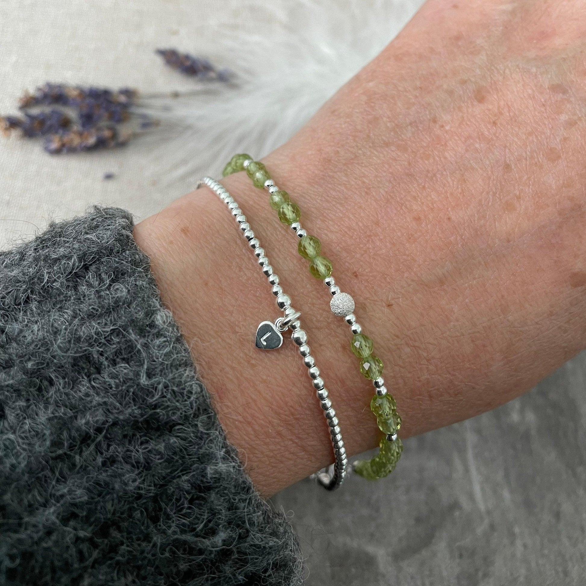 Set of Peridot Bracelets, August Birthstone, Stacking Bracelet Set, Dainty Sterling Silver Bracelets for Women