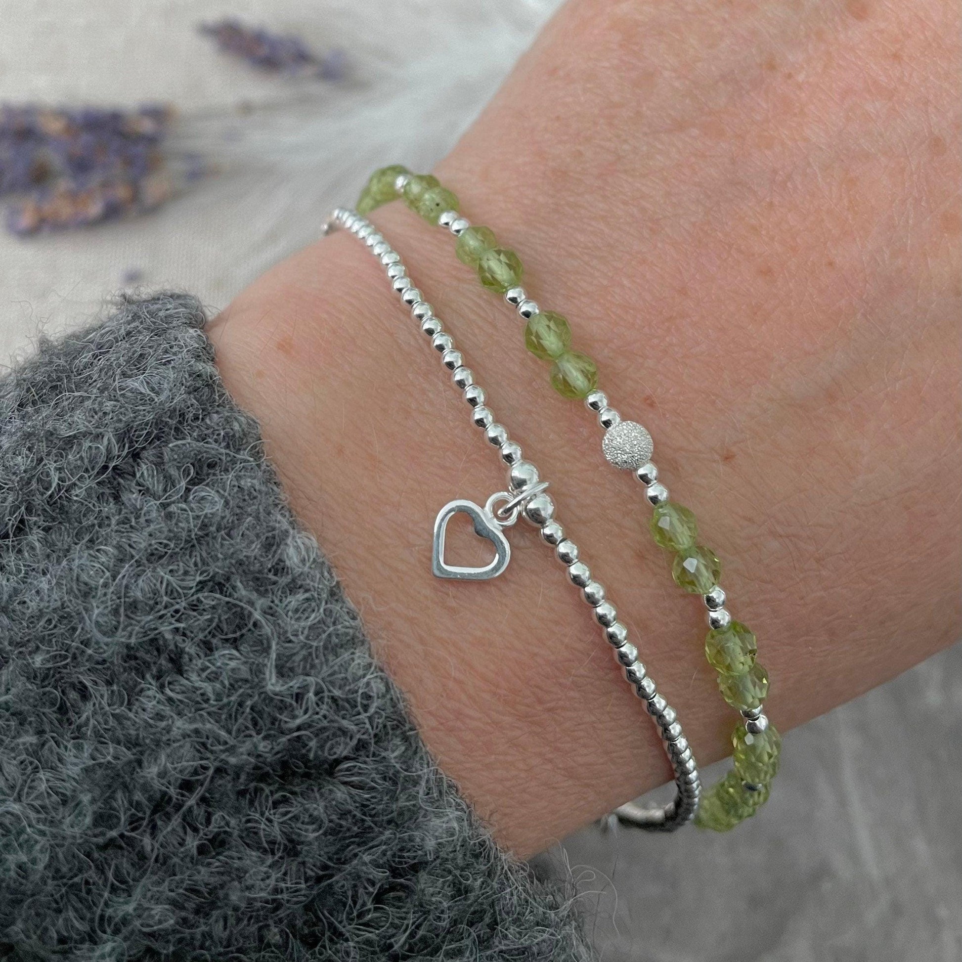 Peridot Bracelet Set made with August Birthstone and Sterling Silver, August Birthday Gift for Women