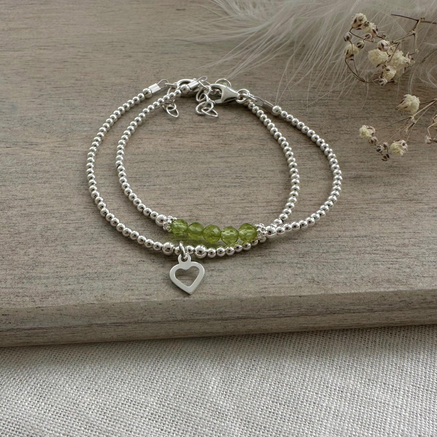 Set of Peridot Bracelets, August Birthstone Stacking Bracelet Set