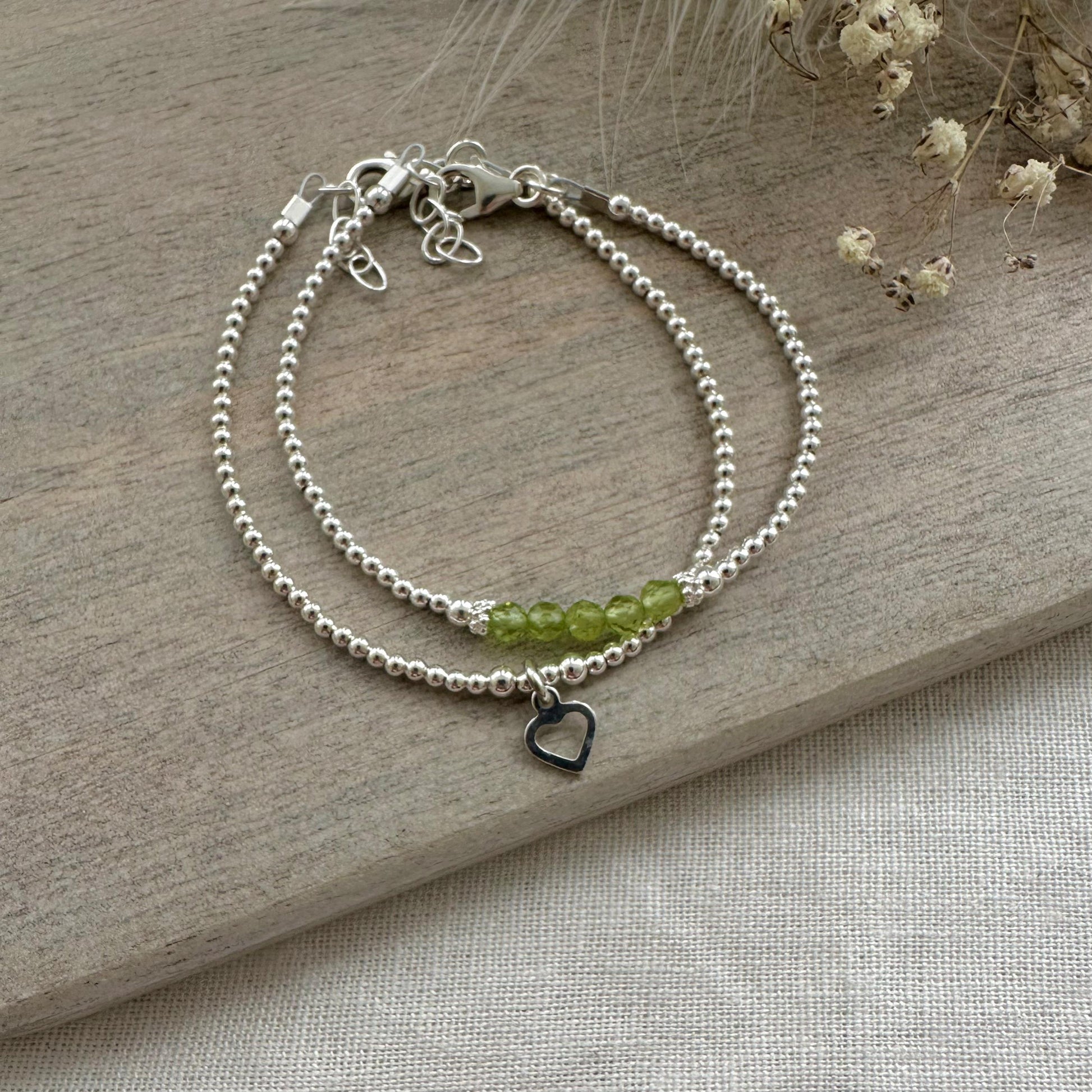 Set of Peridot Bracelets, August Birthstone Stacking Bracelet Set