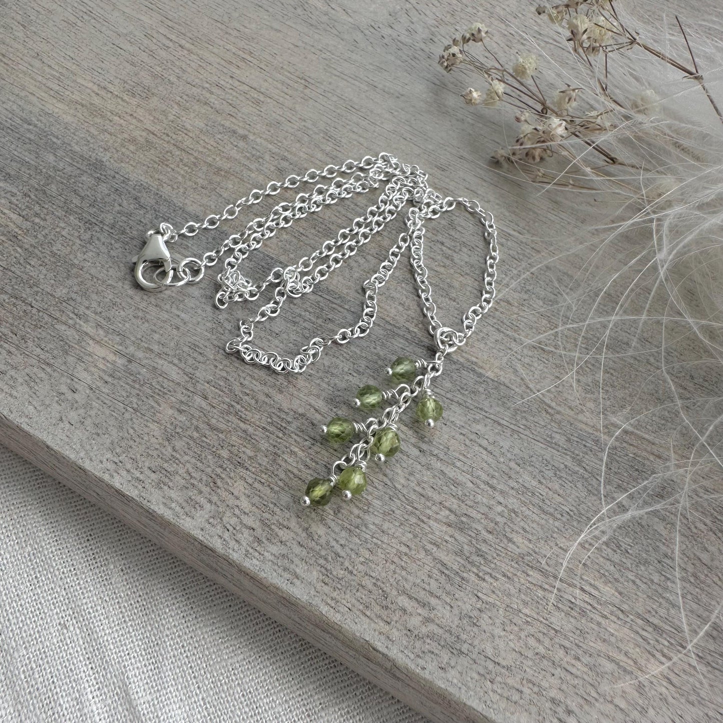 Dainty August birthstone pendant necklace, Peridot Cascade Necklace