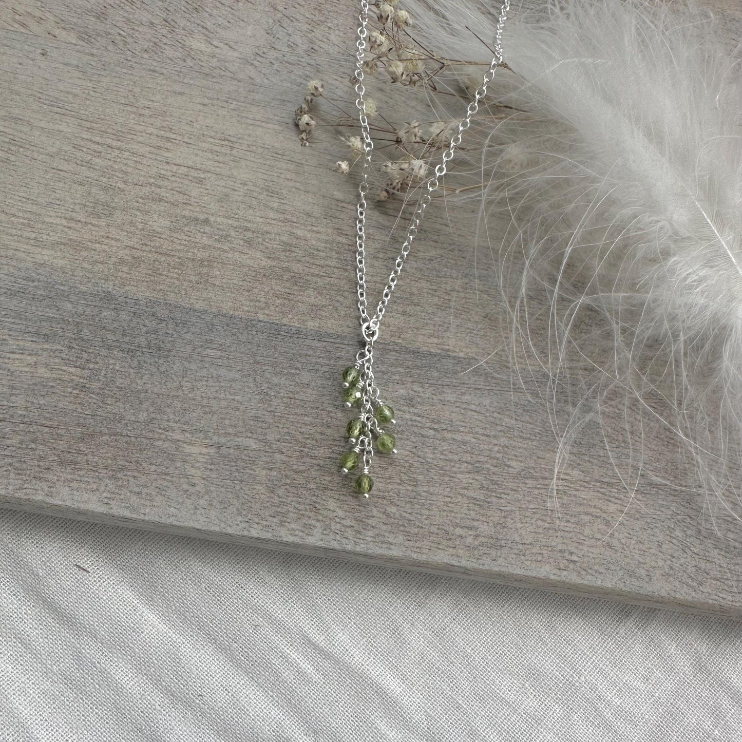 Dainty August birthstone pendant necklace, Peridot Cascade Necklace