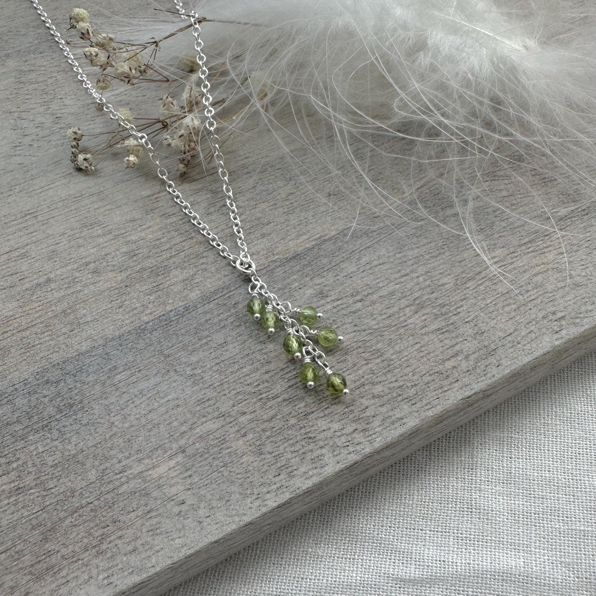 Dainty August birthstone pendant necklace, Peridot Cascade Necklace