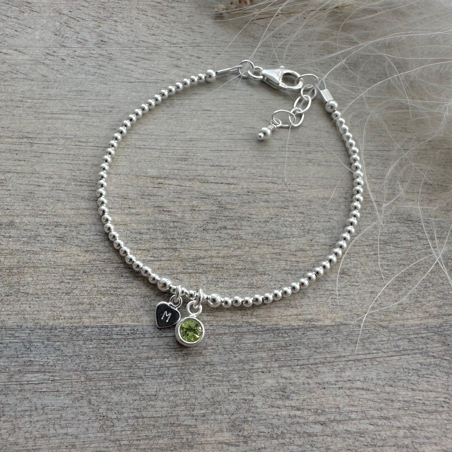 Dainty August Birthstone CZ Initial Bracelet, Personalised Jewellery