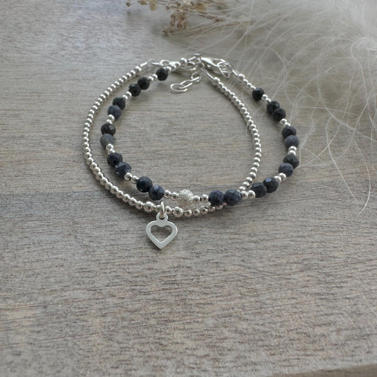 Sapphire Bracelet Set made with September Birthstone and Sterling Silver, September Birthday Gift for Women