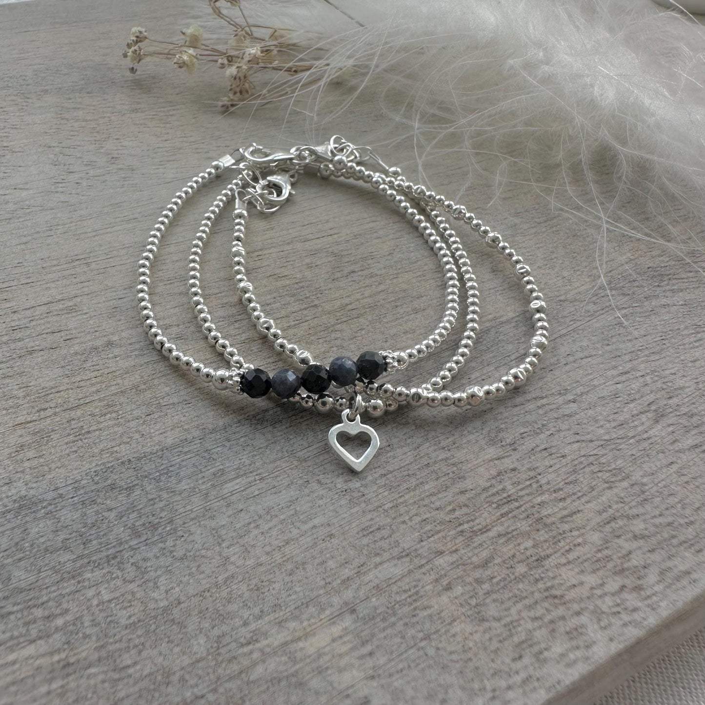 A Dainty September Birthstone Sapphire Bracelet Set, September Stacking Bracelets for Women in Sterling Silver