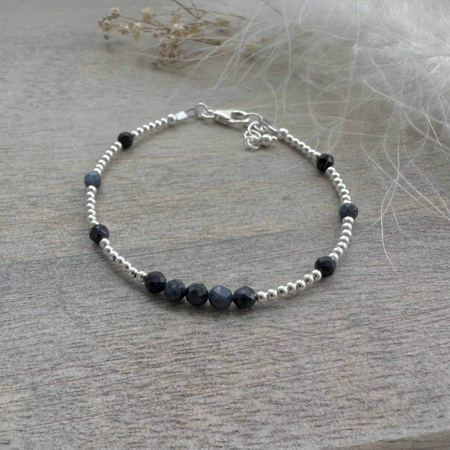 Dainty Blue Sapphire Bracelet in Sterling Silver, September Birthstone