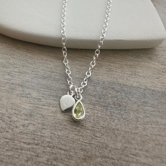 Personalised August CZ Crystal Birthstone Initial Necklace, August Birthday gift for women, birthstone jewellery gift for her