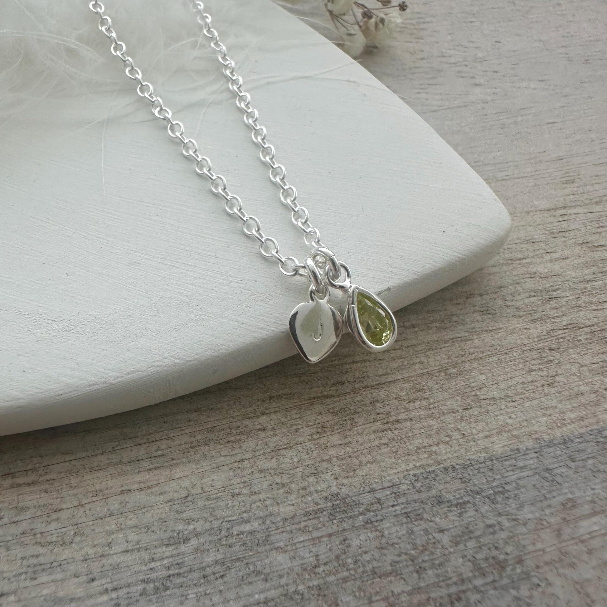 Personalised August CZ Crystal Birthstone Initial Necklace, August Birthday gift for women, birthstone jewellery gift for her