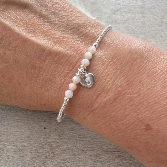 Personalised Pink Opal October Birthstone Bracelet, Dainty Sterling Silver Bracelet